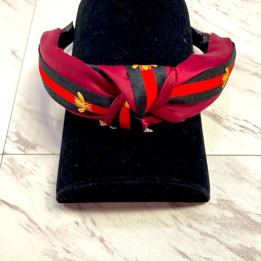 Bee Satin Headband (dark red)